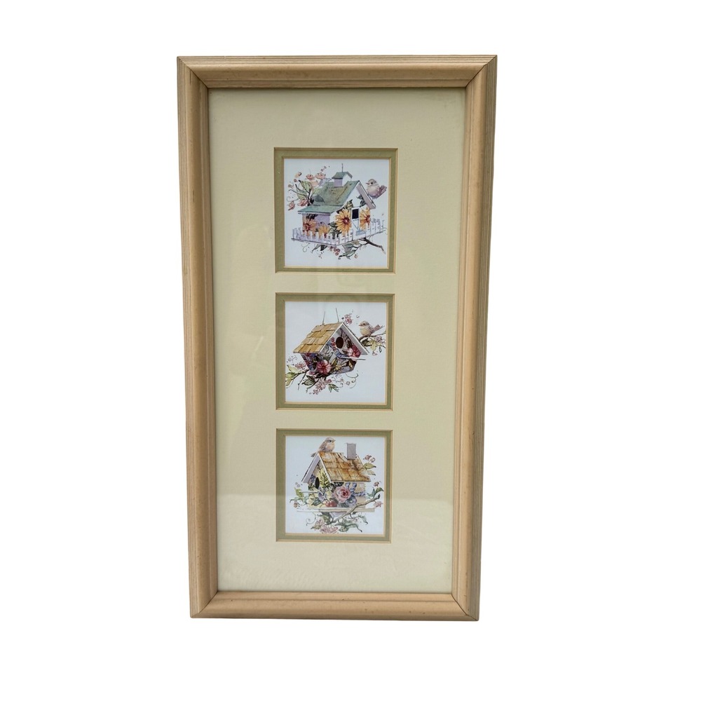 Cedar Creek Collection Framed Birdhouse Wall Art Triptych Country Decor 17.5x8.5